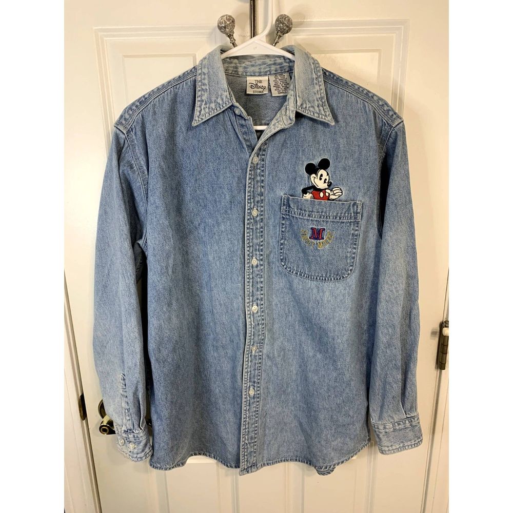 Vintage Disney Store Denim Mickey Mouse Button Down Shirt Size Small